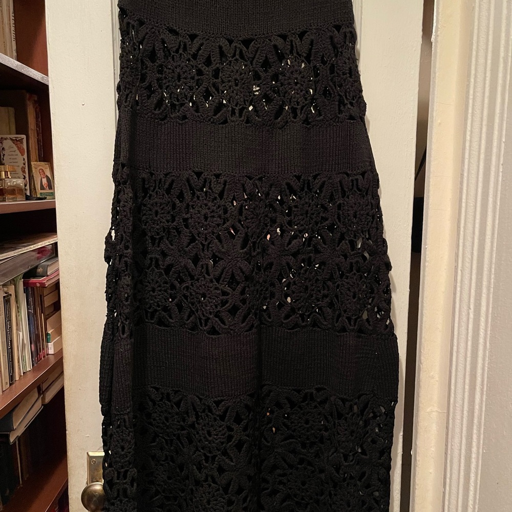 Long wool skirt with see through design hand made